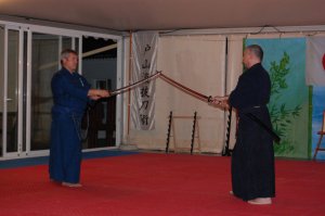 Enbu Taikai (Exhibición), en este caso Sergio Hernández Sensei y Cristobal Gea sensei realizando Toyama-Ryu Kumitachi.